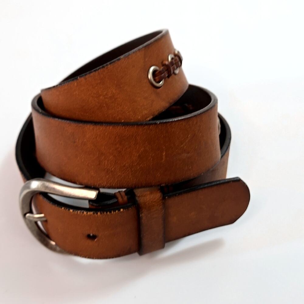 Dockers Women's Genuine Leather Brown Boho Belt size Med Silver Buckle